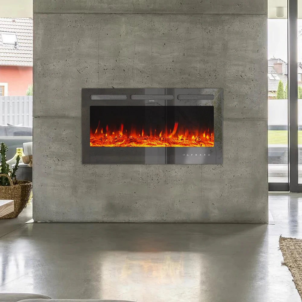 KOMORE Recessed/Wall Mounted Electric Fireplace Adjustable Flame with Remote 102cm 1800W  Flame Effect Overheat Protection