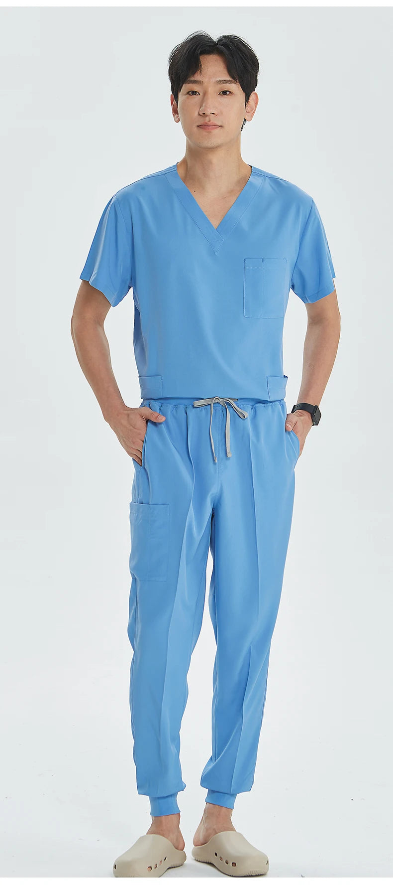 Unisex Medical Uniforms V-neck Top Jogger Pants Scrub Set Stretch Surgical Workwear Dentist Vet Nursing Suit Doctor Outfit S21