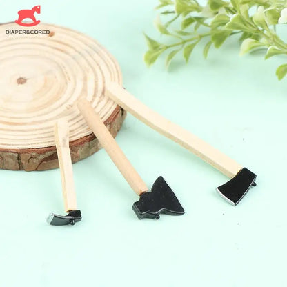 New 3Pcs/set 1/12 Scale Dollhosue Mini Wood Metal Chopper Hatchet Dollhouse Miniature Farming Tools Garden Tools