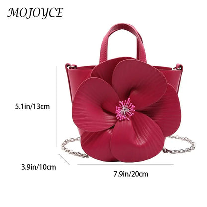 Premium PU Leather Flower Clutch Purse with Detachable Chain Elegant Bucket Bag for Weddings and Parties