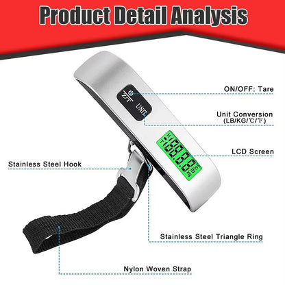 50kg/110lb Portable Digital Luggage Weight Scale LCD Display Pocket Electronic Suitcase Travel Scale Balance Baggage Weight Tool