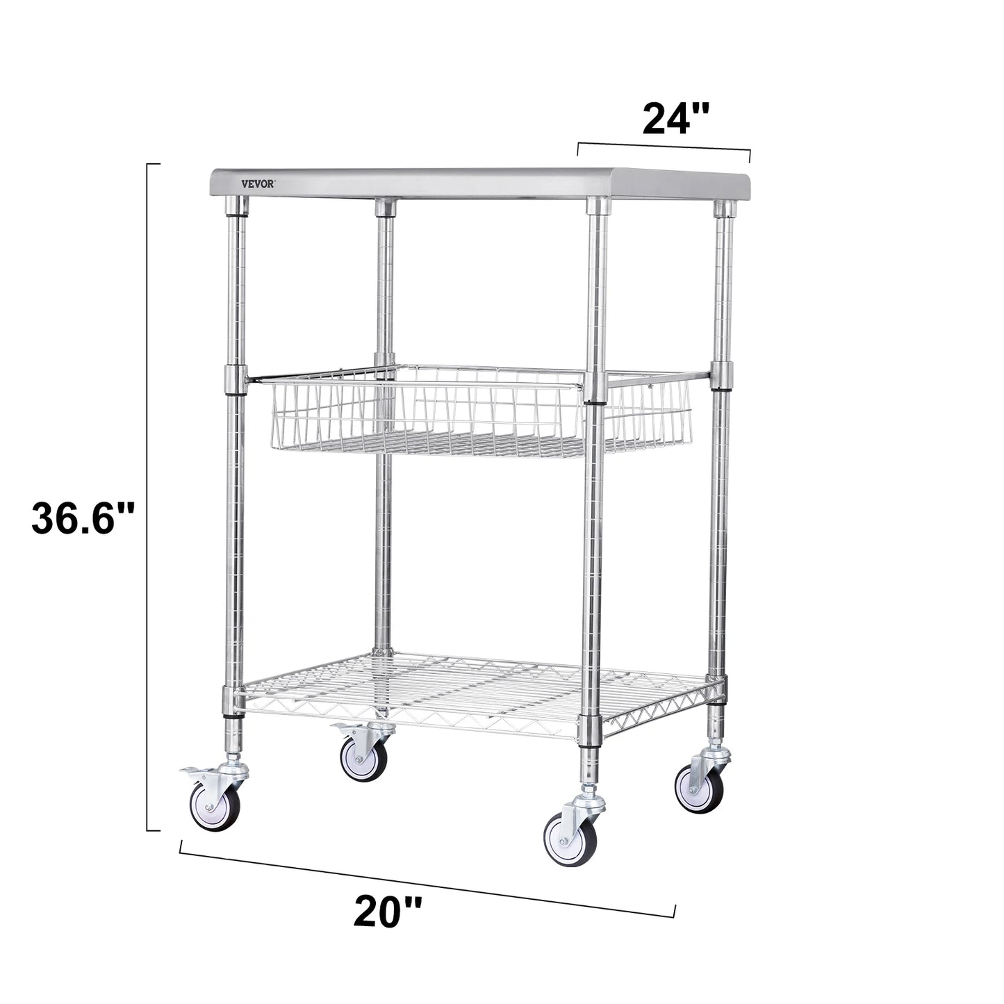 VEVOR Rolling Utility Cart 3-Tier Mobile Shelving Unit Organizer Service Cart on Wheels Metal Storage Trolley for Kitchen  Bar