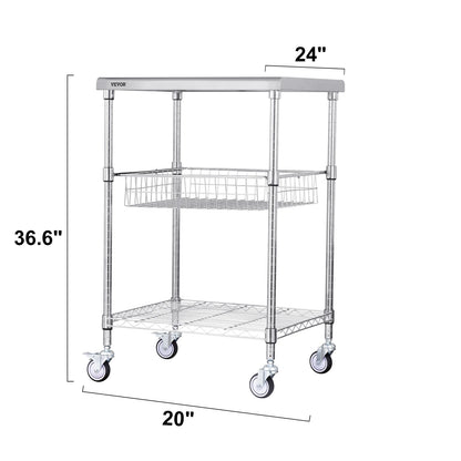 VEVOR Rolling Utility Cart 3-Tier Mobile Shelving Unit Organizer Service Cart on Wheels Metal Storage Trolley for Kitchen  Bar