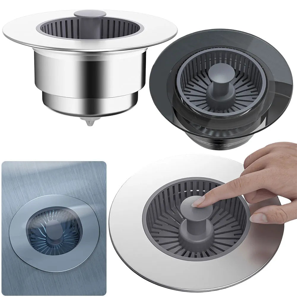 3 In 1 Kitchen Sink Drain Strainer Anti-Clogging Basket Strainer Stopping Blockage Bouncing Core Home Kitchen Bathroom Supplies