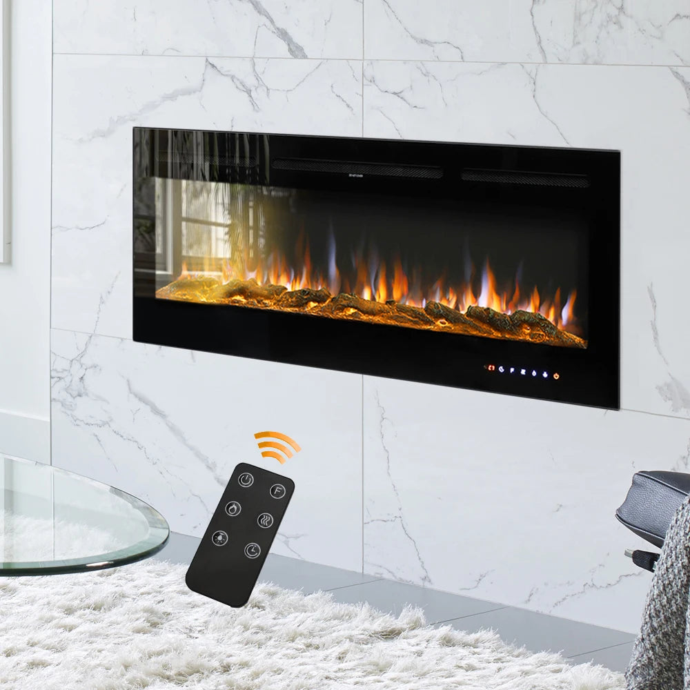 KOMORE Recessed/Wall Mounted Electric Fireplace Adjustable 12 Colours Flame with Remote Automatic Safety Shutoff