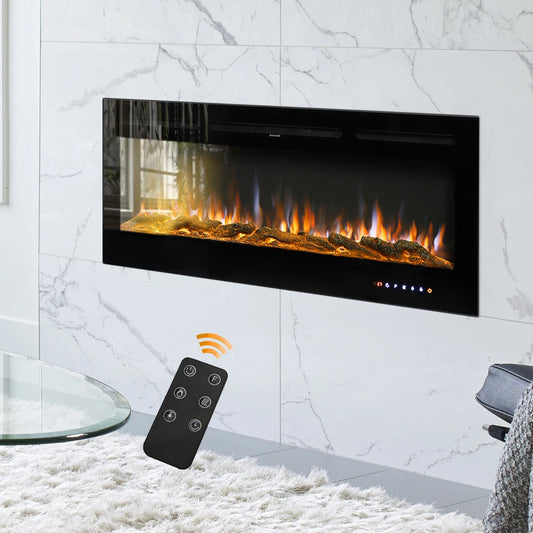 KOMORE Recessed/Wall Mounted Electric Fireplace Adjustable 12 Colours Flame with Remote Automatic Safety Shutoff