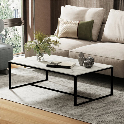 Real Marble Coffee Table, Open Accent Furniture, Living Room Table with Metal Frame, Sofa Center Tea Table, 3 Colors