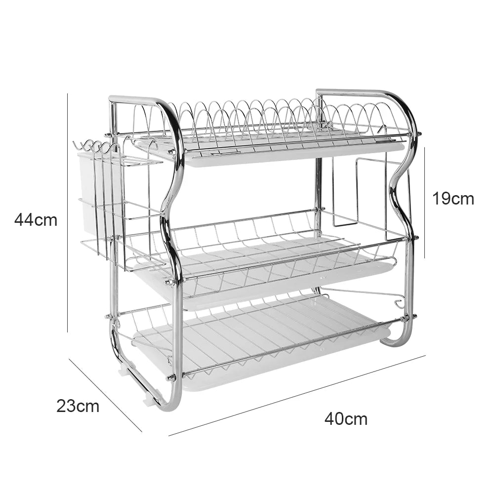 3 Tier Dish Drainer Rack Kitchen Storage Rack with Sink Rack Drip Tray Countertop Cutlery Storage Holder