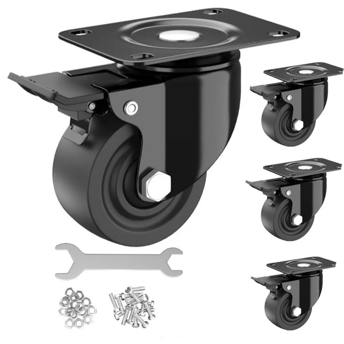 2.5"/3" Caster Wheels Set of 4, Heavy Duty Casters with Brake, No Noise Locking Polyurethane (PU) Wheels