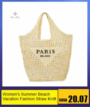 Women's Fashion Large Capacity Handmade Straw Knitting Tote Bag Summer Travel Beach Shoulder Bags Casual Simple Portable Handbag