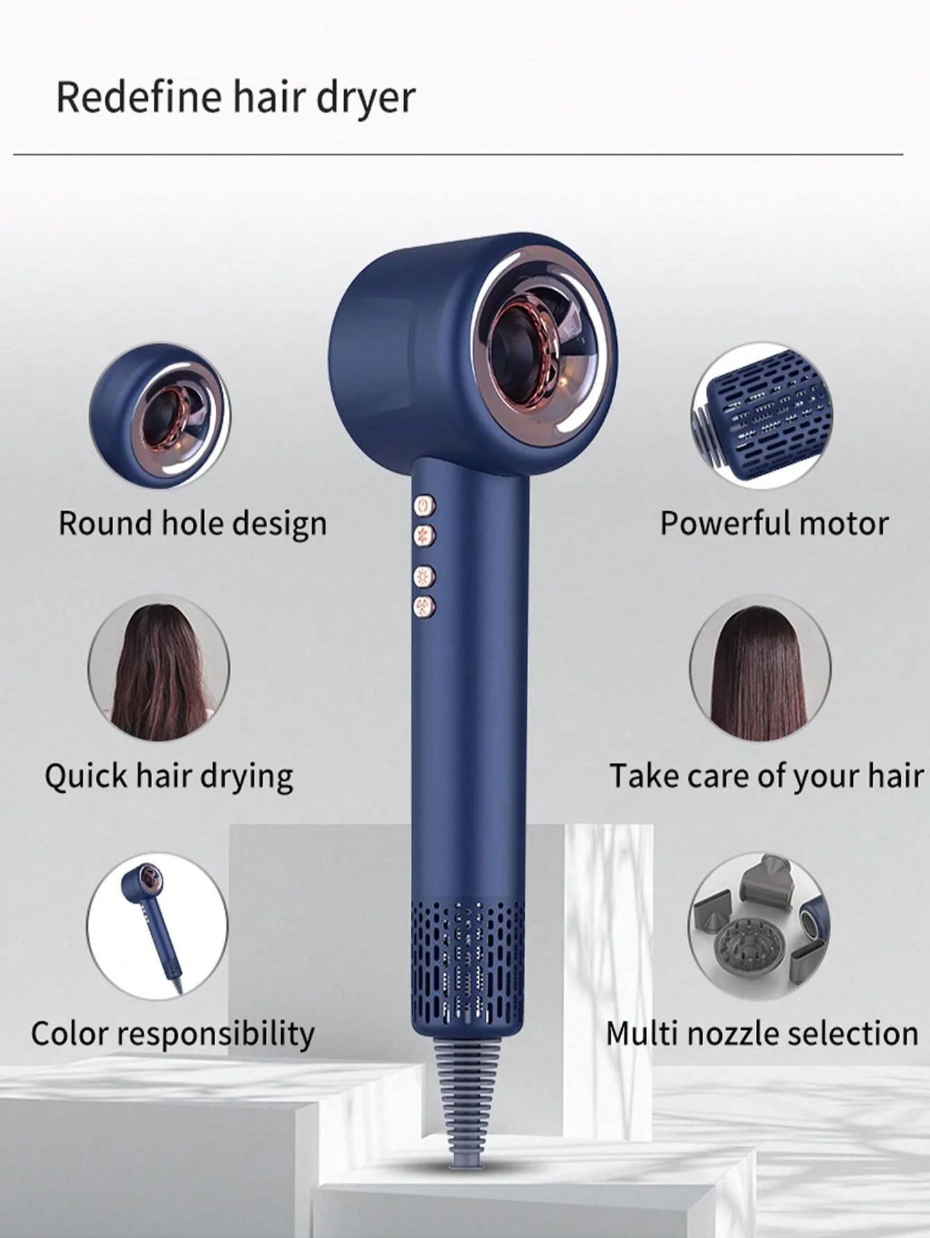 1600W High Power Hair Dryer,Blade-less,Styling Tool with Negative Ions. Silent Blower Constant Temperature Hair Care