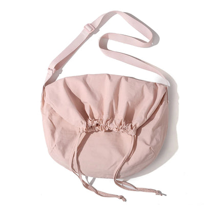 Women Drawstring Shoulder Bag Large Capacity Simple Crossbody Bag Solid Color Lightweight Shopping Bag Girls Outdoor Bag