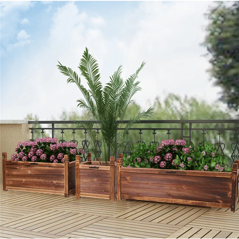 Wooden Raised Flower Bed Indoor Outdoor Vegetable Herb Planter Pot Garden Bed Flower Display