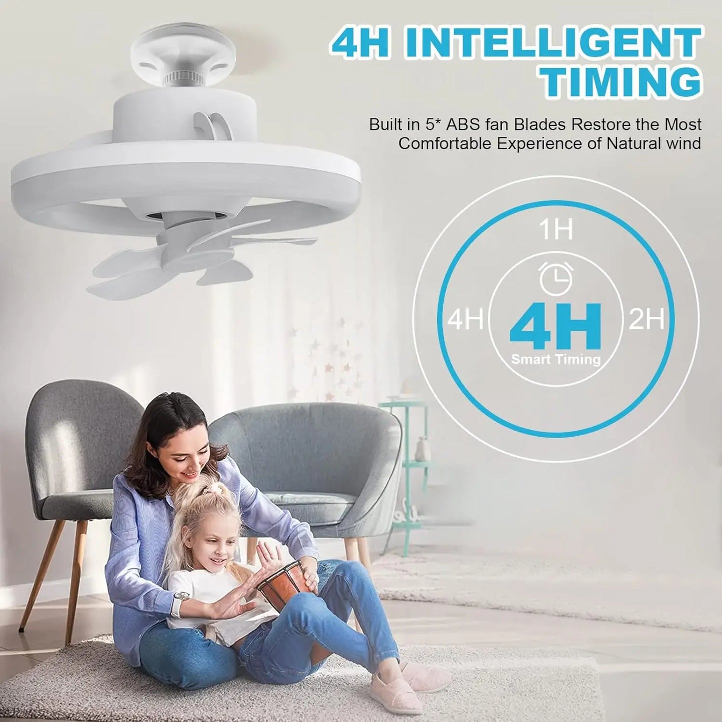 48W Ceiling Fan with Lights and Remote, LED Fan Light Dimmable, 3 Speeds 2 Colors LED Low Profile Energy-Efficient Ideal Bedroom