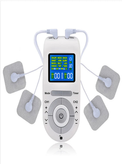 Portable Dual-Channel TENS&EMS Device Pulse Massager Muscle Stimulator Unit 12 Massage Modes 40 Strength Levels Adjustable Timer