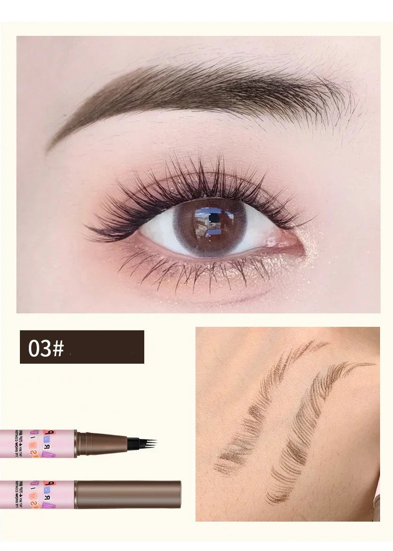 4 Colors Eyebrow Pen Waterproof 4 Fork Tip Eyebrow Tattoo Pencil Cosmetic Long Lasting Natural Dark Brown Liquid Eye Brow Pencil