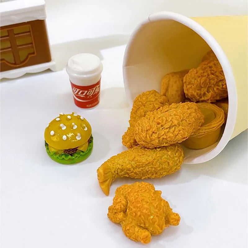 1/12 Dollhouse Fried Chicken Burger Fries Drink Set Dollhouse Food Decorations Dolls House Accessories Pretend Play Toys