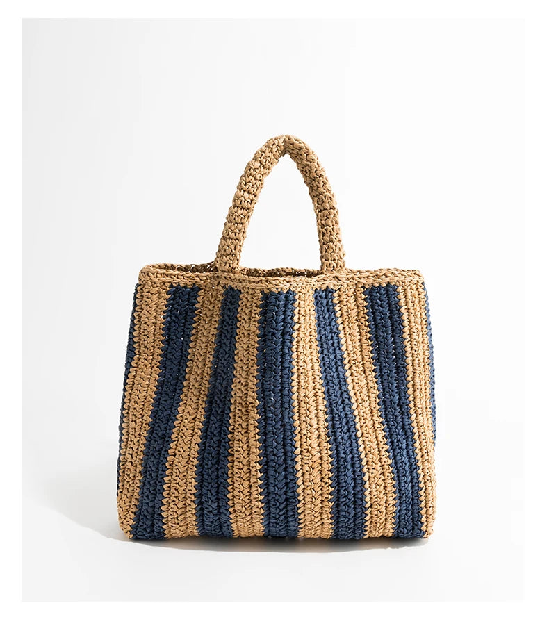 Women Summer Beach Vacation Fashion Straw Knitting Shoulder Bag Hollow Out Handwoven Handbag Portable Large Capacity Casual Tote