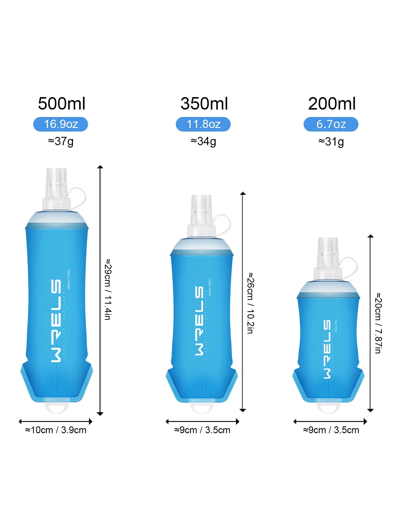 WRELS Outdoor Sport Water Bottle Camping Running Bicycle Soft Folding TPU Soft Flask Water Bag Large Diameter Light BPA Free