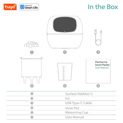 White Tuya Ivy Smart Planter,Endless Fun Over 49 Rich Expressions,7 smart sensors and AI Chips Make Raising Plants Easy and Fun