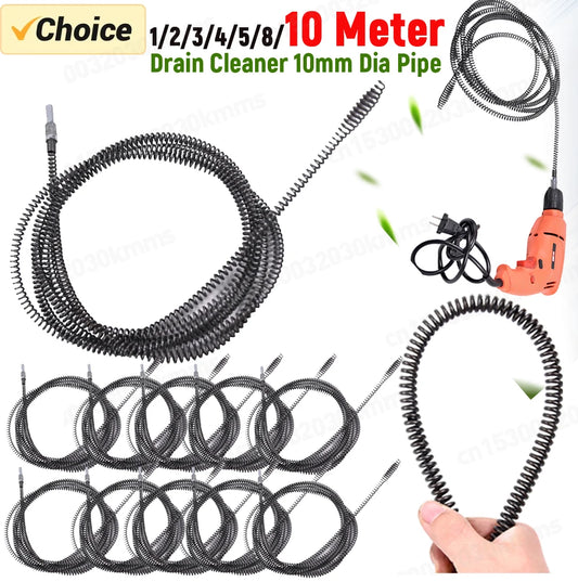 1/2/3/4/5/8/10 Meter Drain Cleaner 10mm Dia Pipe Unclog Spring Anti-Rust Sewer Sink Basin Pipeline Clogged Remover Cleaning Tool