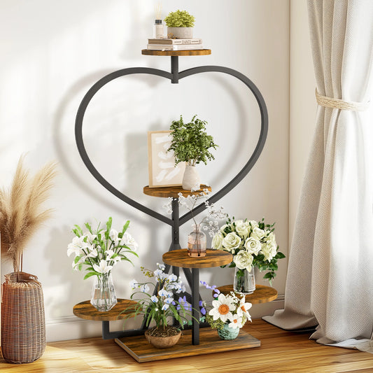 5-Tiered Plant Stand Heart-shape Flower Display Rack Holder for Balcony, Outdoor Garden