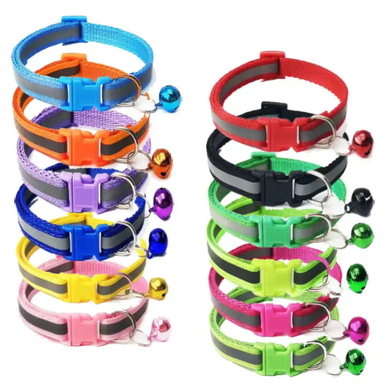 1PC Colors Reflective Breakaway Cat Collar Neck Ring Necklace Bell Pet Products Safety Elastic Adjustable Pet Reflective Collar