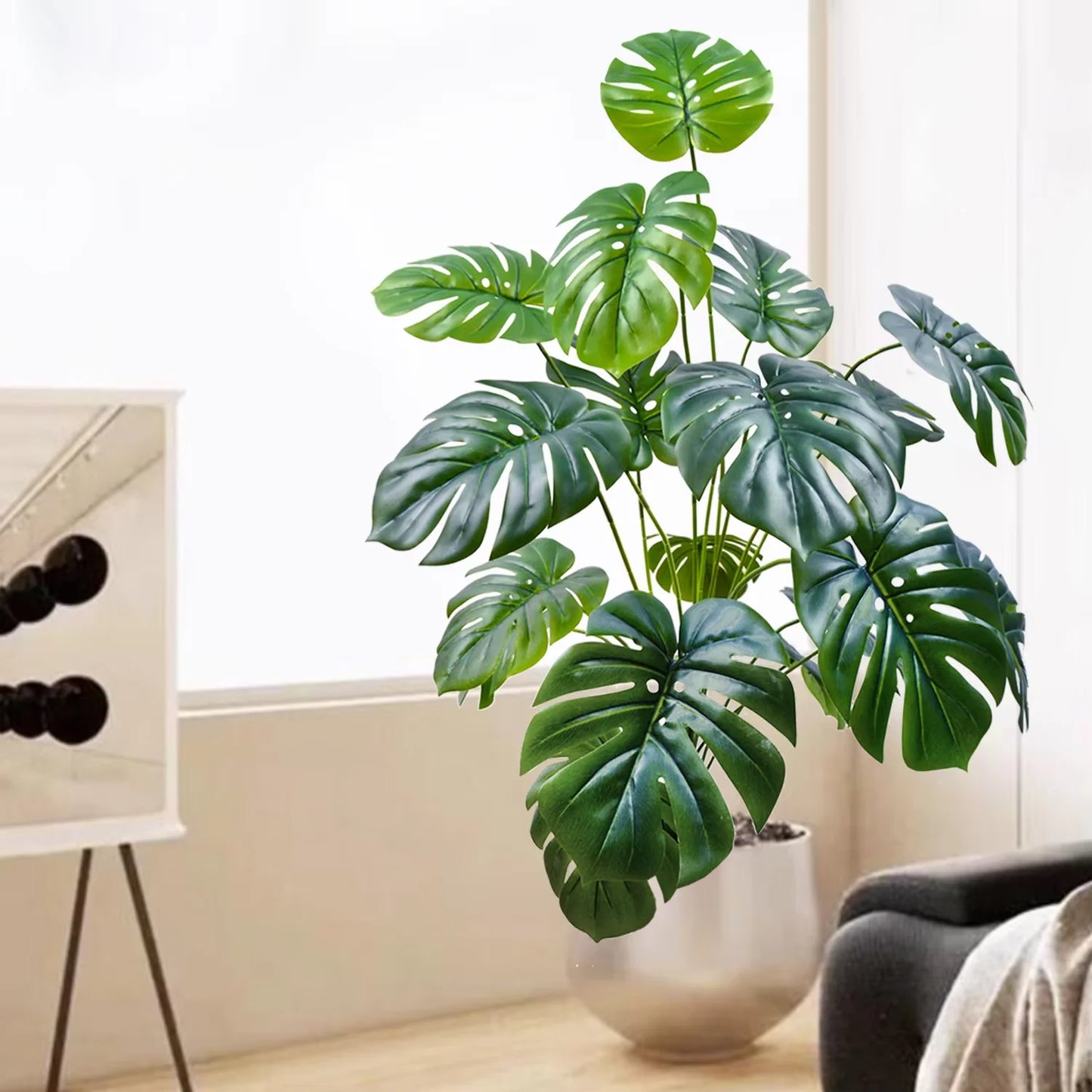 105cm /40.5in Artificial Monstera Plants Fake Palm Tree Plastic Turtle Leaves Green Tall Plants For Home Garden Room Decor