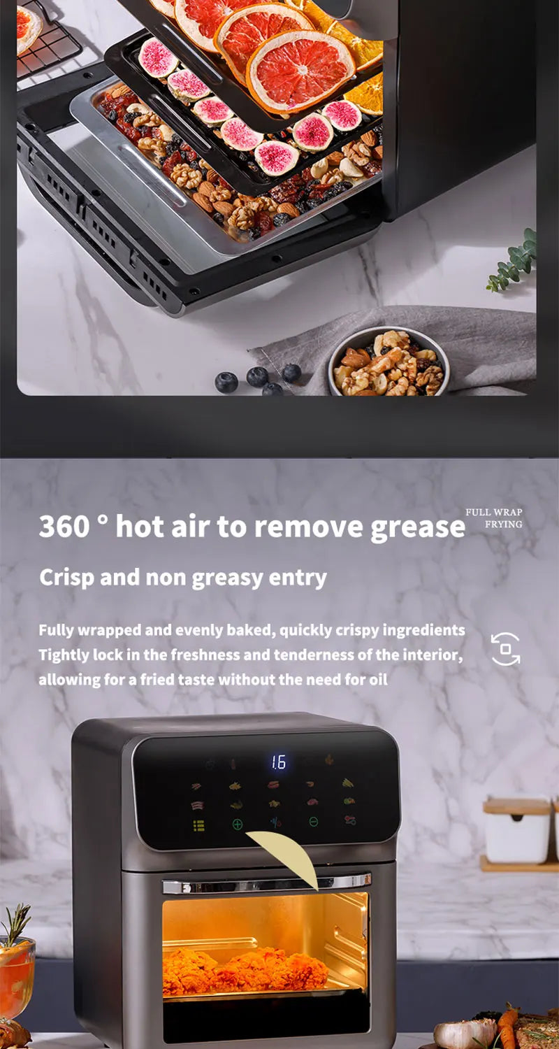 Electric Hot Air Fryer, 12L Large Capacity, 90% Less Oil, Convection Oven Deep Fryer, 360°Baking Viewable Window, Home Appliance