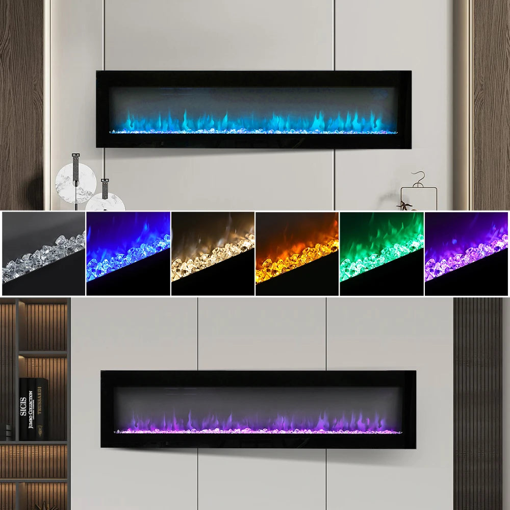 KOMORE Wall Mount Electric Fireplace with Remote Control, Automatic Safety Shutoff, 12 Flame Colors, 1800W 50&60 Inch