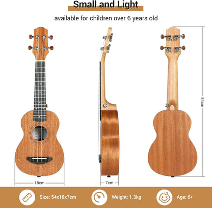 Ukulele for Kids Adults Beginners,21 Inch Soprano Ukulele Handmade Mahogany Wood Hawaiian Guitar with Strings Gig Bag, Brown