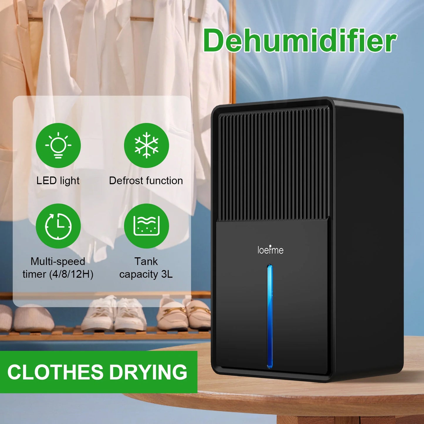 Electric Home Dehumidifier Multi-capacity For Damp, Condensation, Mould, Smells,Defrost Portable Quiet