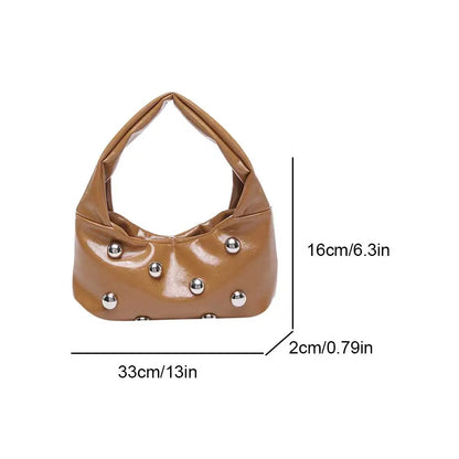 Vintage PU Leather Women's Handbags Purses Personalized Rivet Design Fashion Shoulder Bags Luxury Studded Beading Underarm Bags