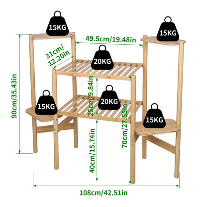 6 Tier Natural Bamboo Plant Stand Holder Corner Flower Pot Display Book Photo for Living Room Balcony Garden