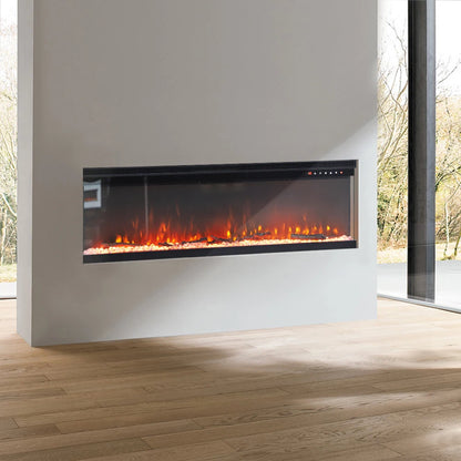 KOMORE  Recessed/Freestanding 3-sided Tempered Glass Front Electric Fireplace, 12 Flame Colors, 1500W 40&50 Inch