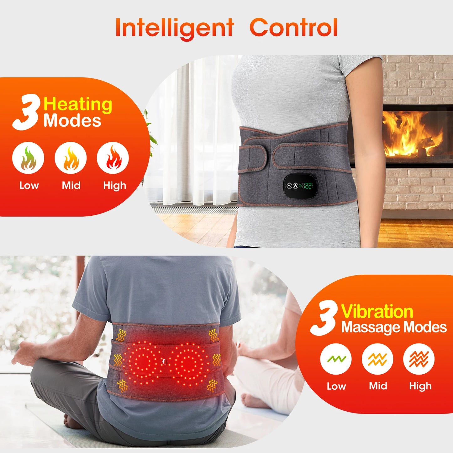 Electric Heating Belt Waist Massager Vibration Red Light Hot Compress Physiotherapy Lumbar Back Support Brace Pain Relief Tools