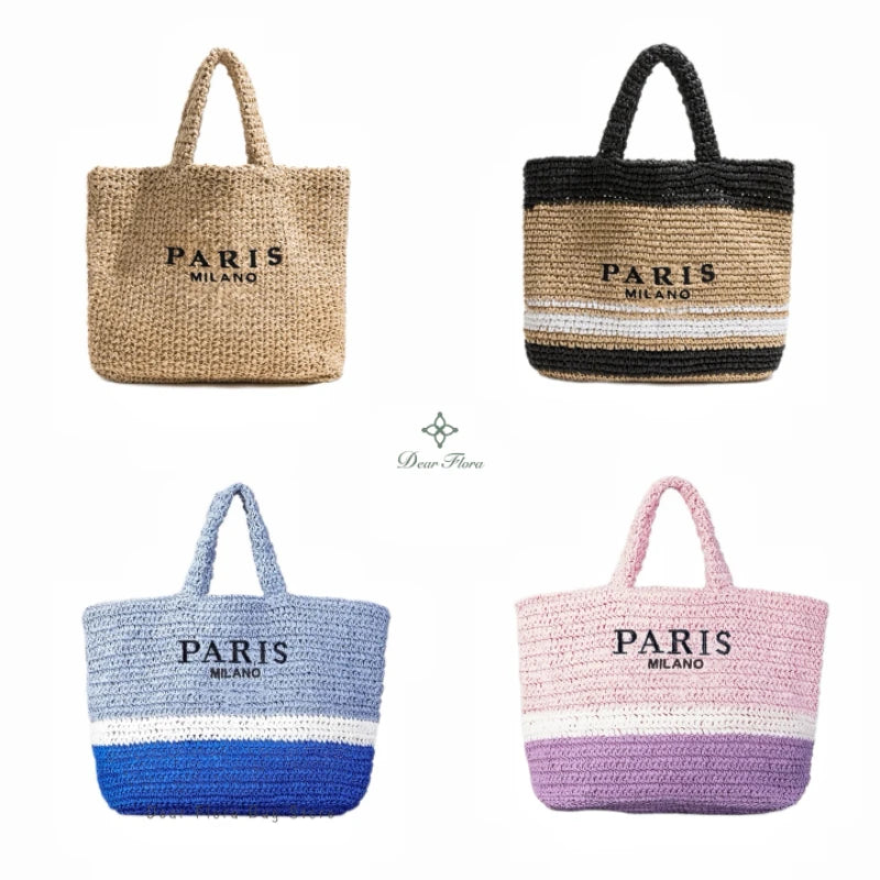 Women's Fashion Large Capacity Handmade Straw Knitting Tote Bag Summer Travel Beach Shoulder Bags Casual Simple Portable Handbag