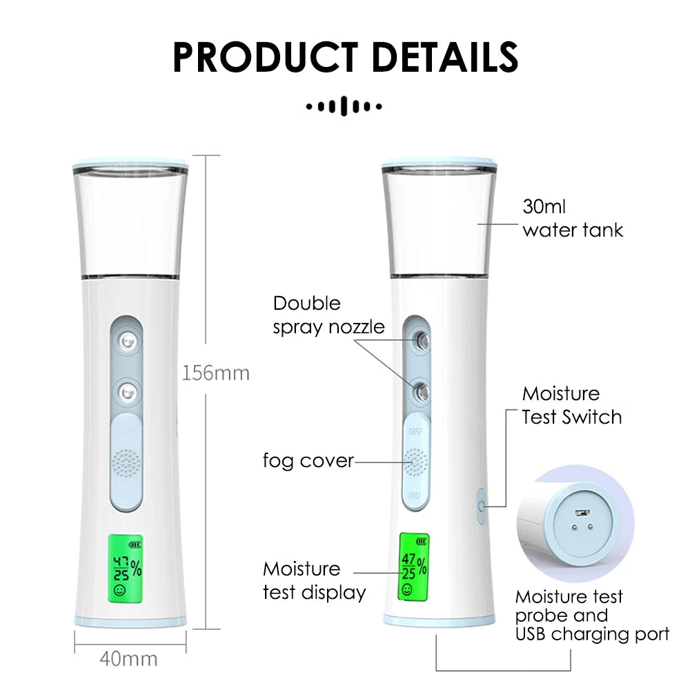 30ml Face Steamer Portable Nano Mister Sprayer Facial Moisturizing Mist Bottle Hydrating Humidifier Skin Care Moisture Tester