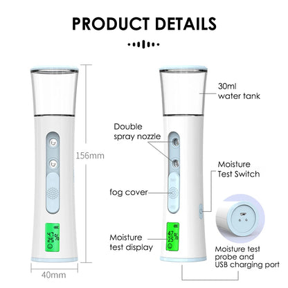 30ml Face Steamer Portable Nano Mister Sprayer Facial Moisturizing Mist Bottle Hydrating Humidifier Skin Care Moisture Tester