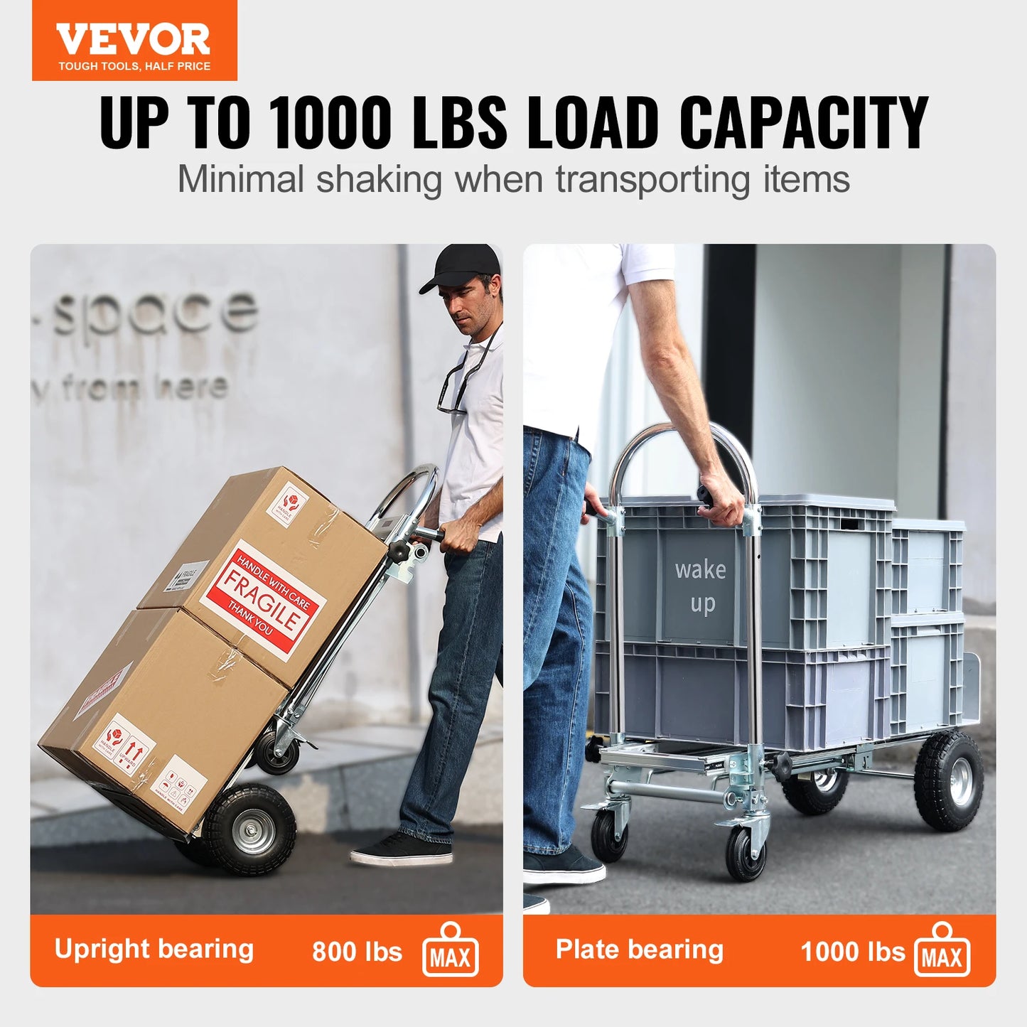 VEVOR Aluminum Folding Hand Truck Heavy Duty Industrial Collapsible Dolly Cart for Transport and Moving in Warehouse Supermarket