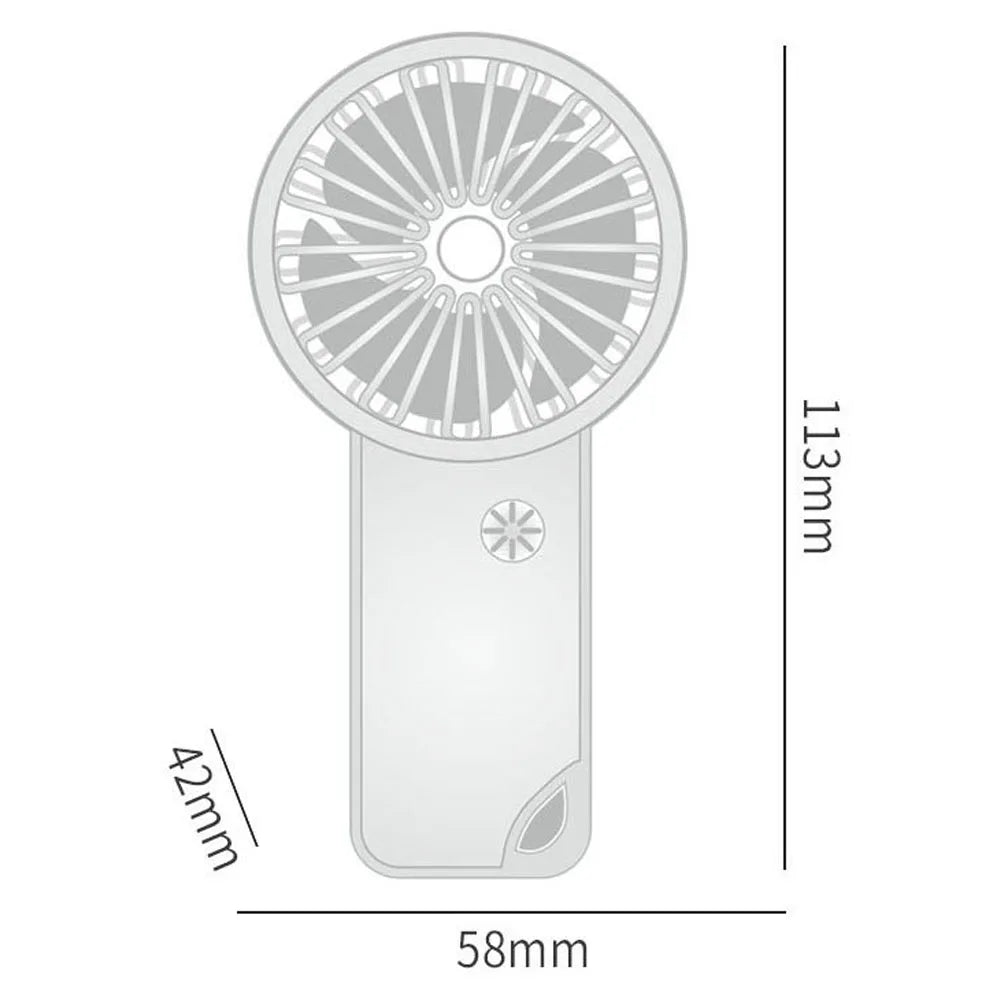 Portable Mini Fan Rechargeable USB Charging Handheld Fan Built-in 500mAh Battery 3 Speed Power for Outdoor Office Sports Travel