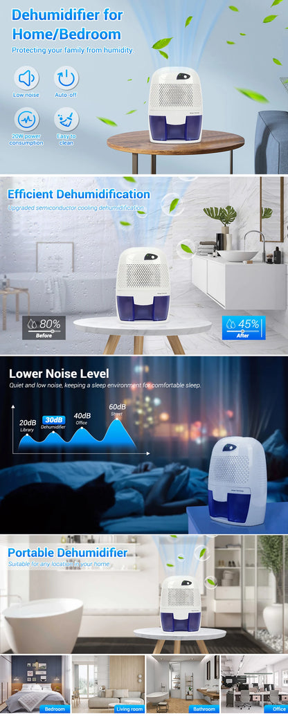 Portable Electric Dehumidifier Air Purifier with 500ML Water Tank Mute Moisture Absorbers Air Dryer For Home Room Office Kitchen