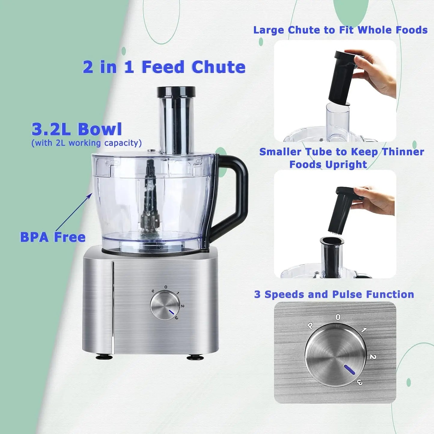 TopStrong 11-in-1 3.2L Bowl 1100W 3 Speeds with Chopping Blending Kneading Grinding Whisking Juicing Food Processor blender