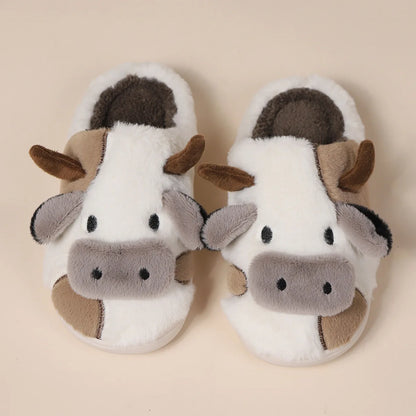 Pallene Cow milk Fuzzy Slippers Women Winter Cartoon Fur Slippers Soft Cozy Plush House Shoes Female Bedroom Cute Furry Slides