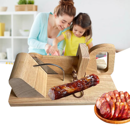 Sausage Cutting Board Wooden with Stainless Steel Blade Sausage Slicer For Sausage Types Dried Meat Cheese