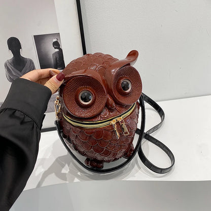 Women 3D Owl Shoulder Bag PU Leather Animal Shape Crossbody Bag Detachable Strap Simulated Owl Satchel Bag Girls Daily Bag