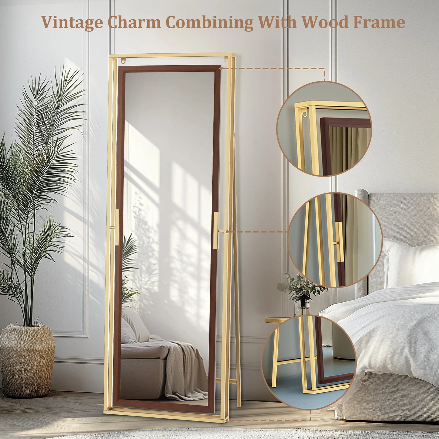 160CM Tall Full Length Mirror Metal Frame Full Body Mirror Wall Mounted/ Standing Bedroom Dressing Mirror for Living Room Closet