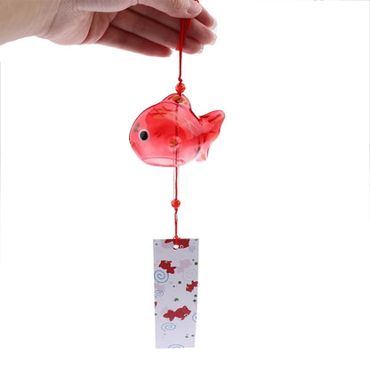 1PC Wind Chime Japanese Glass Bell Bells Style Goldfish Garden Hanging Outdoor Decor Pendant Furin Decorative Fish Ornament