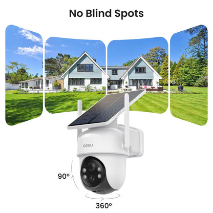 AOSU 2K 3MP Solar Battery Camera System 2 Cam Kit Wireless 360° PTZ Surveillance Wifi Camera Set Include Home Base Support Alex