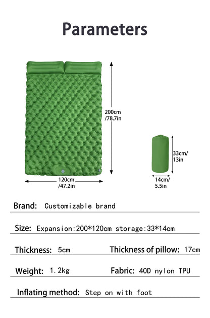 Outdoor Camping Double Inflatable Mattress Extra Wide Sleeping Pad Ultralight Folding Bed Sleeping Mat Car Travel Mat